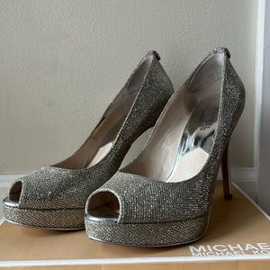 Michael Kors York Platform Glitter Peep Toe Heels